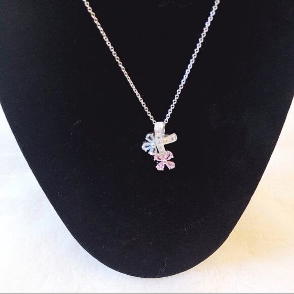 Sterling Silver Multi Crystals Flowers Necklace - Picture 2 of 10